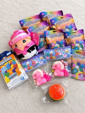 Squishy Kids Toy Bundle 9 Dumpling Bags Barbie Plush Squishies Elmer’s Mystery